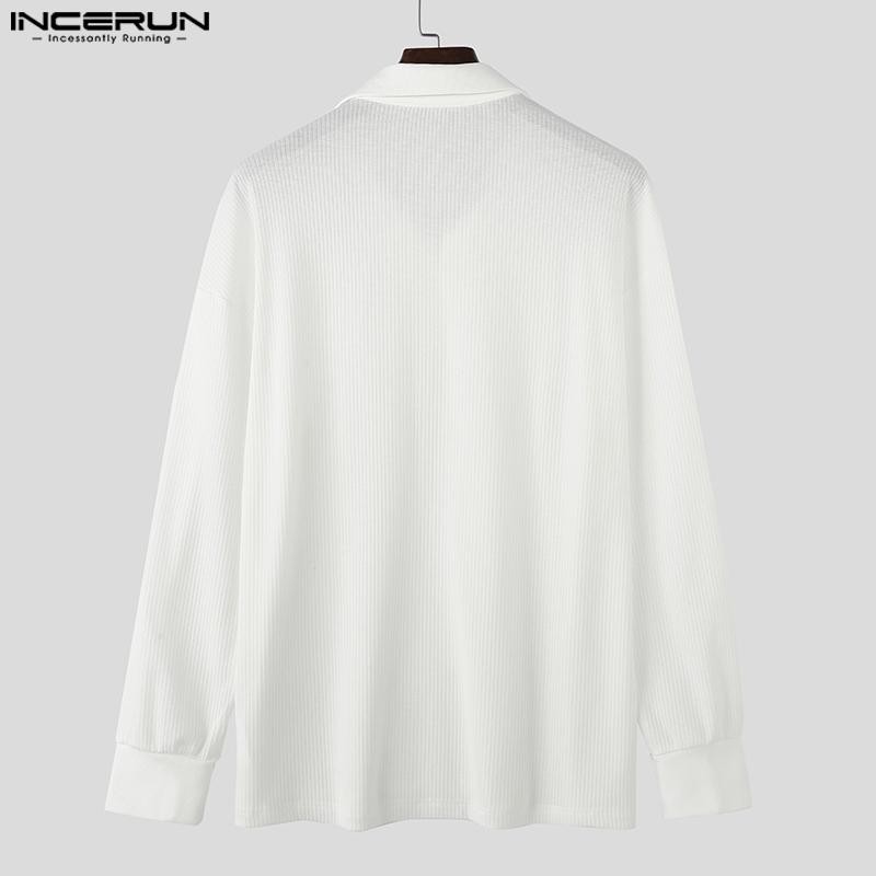 INCERUN Men Spring Lapel Neck Oblique Placket Knitted Loose Tops Casual Shirts