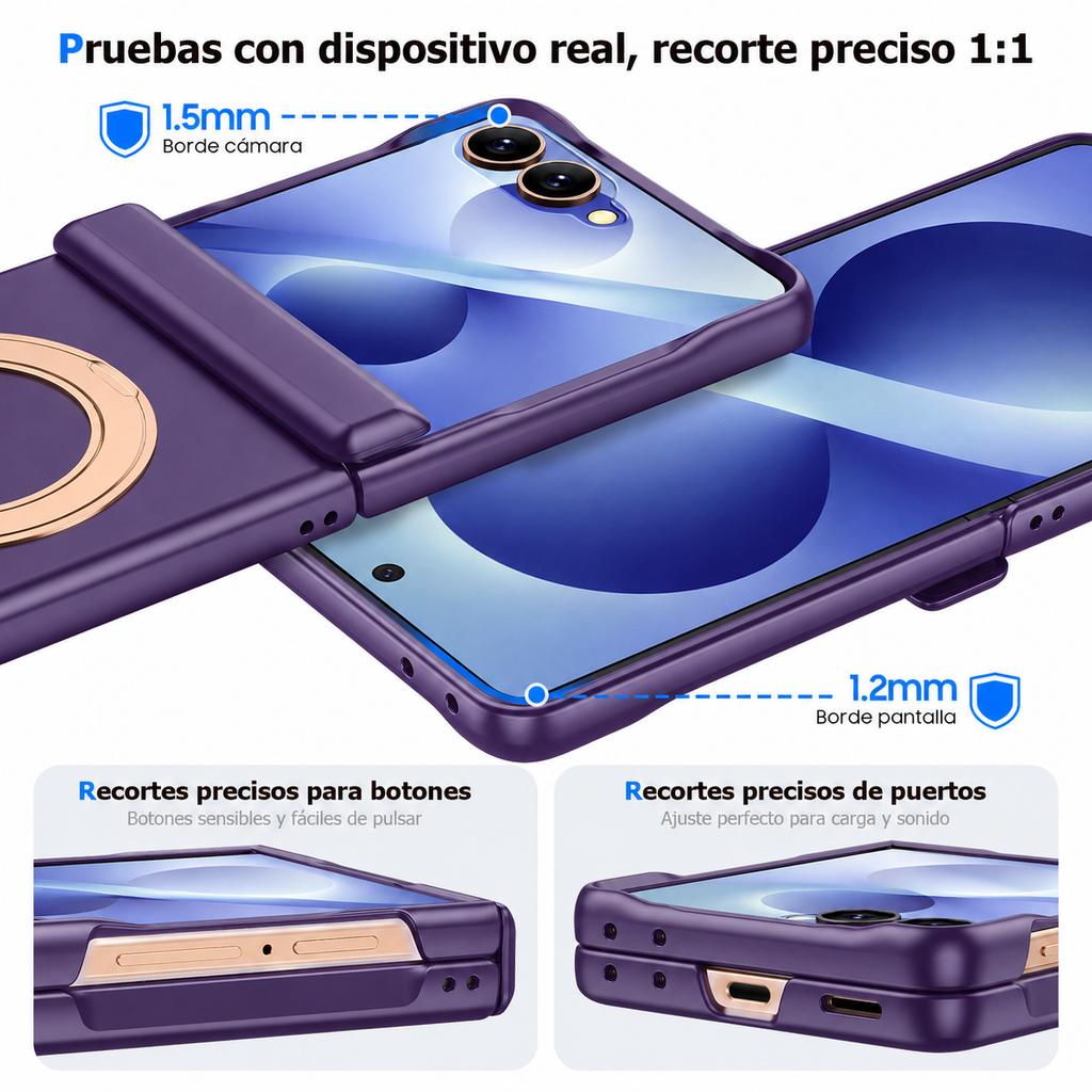 Multi-Function Magnetic Case with 180° Rotating Ring Kickstand for Samsung Galaxy Z Flip 8-Purple