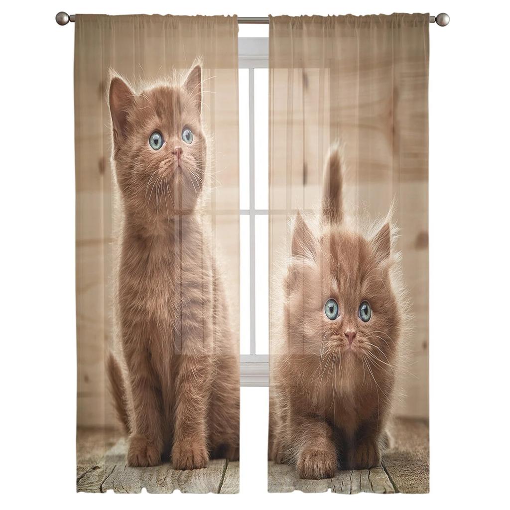 Современные шторы с милыми домашними животными и котами для гостиной, прозрачные тюлевые шторы, прозрачные оконные занавески для спальни, аксессуары, декор