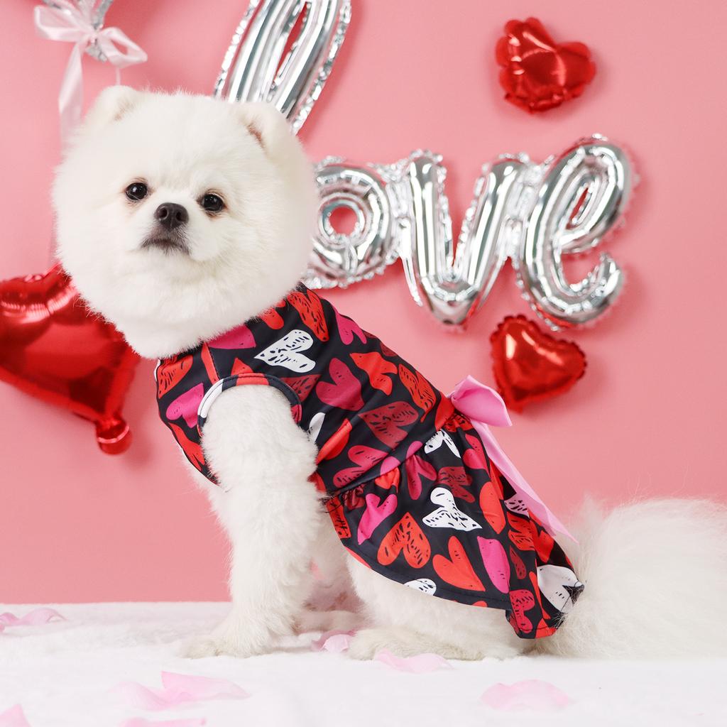 Dog Dress for Small Dogs Costume FEELING LOVED Printed Puppy Clothes with Bowknot Tulle Doggie Pet Cat Comfort Clothes Apparel V