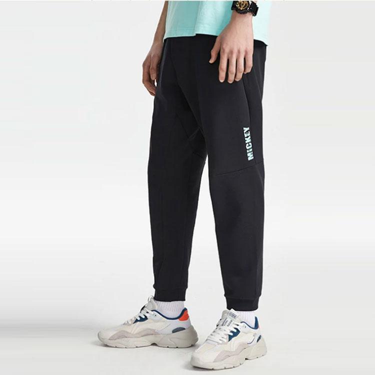 Li Ning X Disney Вязаные спортивные штаны мужские черные с умеренной манжетой AKLR189-1