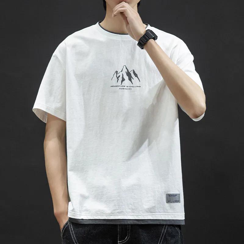 Short-sleeved T-shirt Men's Top Summer Fake Two Half-sleeved Clothes T-shirt Base