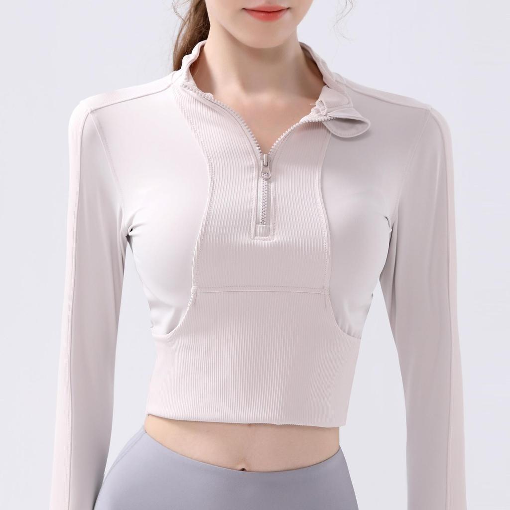 Куртка для йоги и бега Slim Fit с полумолнией — осенне-зимний стиль с длинными рукавами