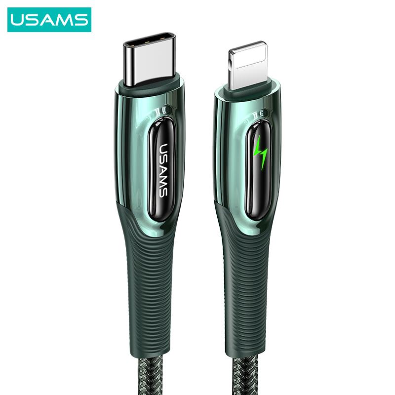 USAMS Кабель Type-C для Lightning Smart Power-Off, 20 Вт, PD, быстрая зарядка для iPhone 12, 11 Pro Max, кабель для ipad air mini, кабель для передачи данных