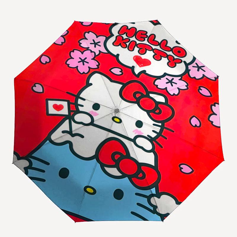 1pc Hello Kitty Cherry Blossom Automatic Folding Umbrella - Portable 3-Fold Design with Iron Frame, Perfect for Outdoor Use, Festive Gifts, Travel, Da