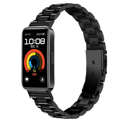 Черный ремешок для Huawei Band 10/9/8, металлический ремешок из нержавеющей стали с 3 звеньями