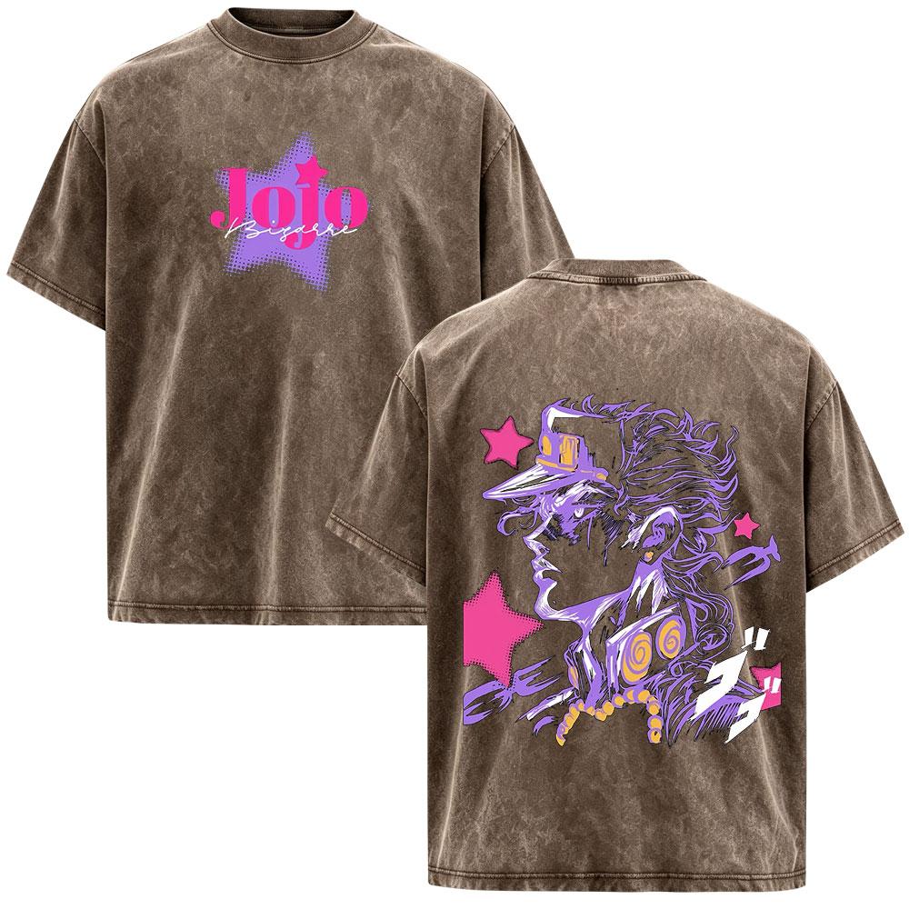 Аниме JoJo's Bizarre Adventure STEEL BALL RUN Джонни Джостар Винтажные стираные футболки Мужские Женские Оверсайз с короткими рукавами Футболки