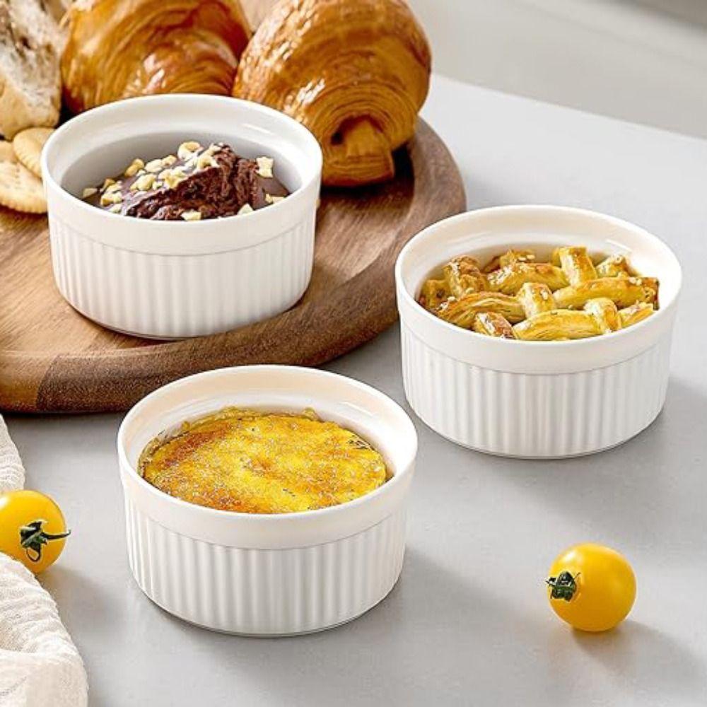 6pcs 8 Oz Ramekin Porcelain High Temperature Resistant Pudding Cup White with Lid Steamed Egg Bowl Restaurants