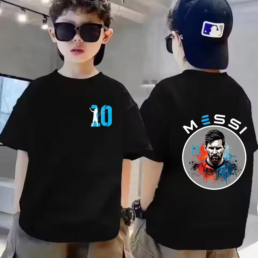 Summer short sleeved Messi double-sided printed children's T-shirt casual fashion sports T-shirt children's men's and women's clothing