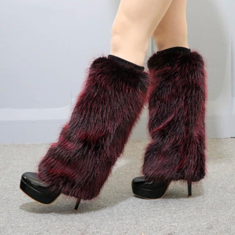 Plush Furry Leg Warmers for Women Cozy Winter Boot Toppers Cuffs Thermal Warm Fuzzy Foot Covers Footless Socks Gaiters
