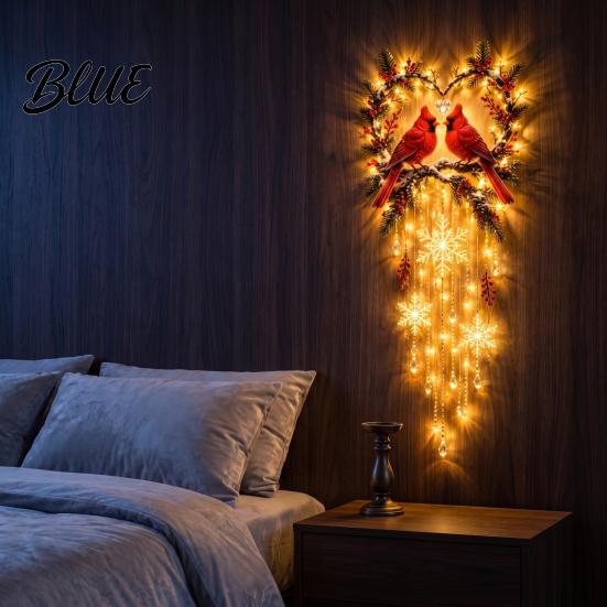Creative Gift for Valentine Day Lighted Red Bird Love Cascade Wall Decor 2D Acrylic Hanging Ornament with Her Snowflake String Lights Warm