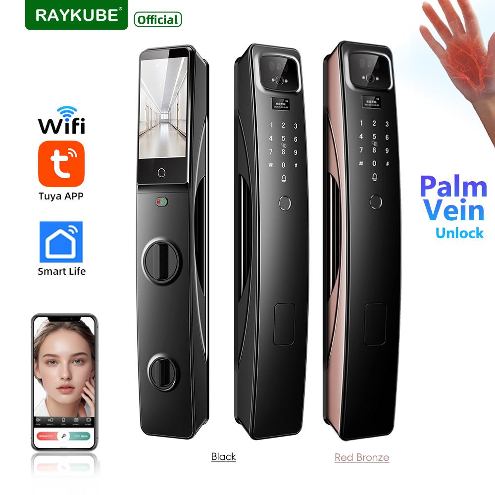 RAYKUBE Fully Automatic Tuya WiFi Smart Lock, Video Intercom, Remote Unlocking, Face Recognition
