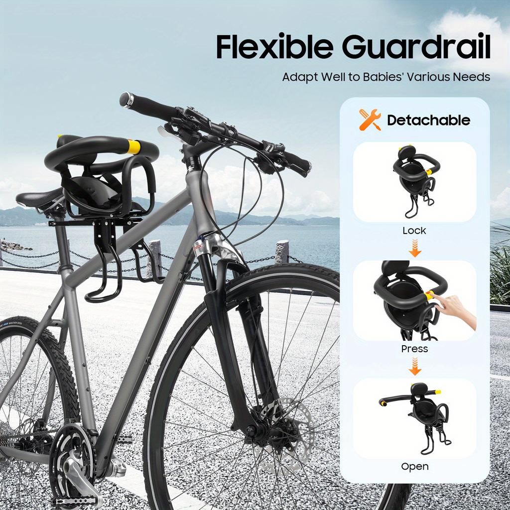 Child Bike Seat – Adjustable Safety Seat with Guardrails & Seat Belt – For Ages 1-5 – 77 lbs Load Capacity – Black