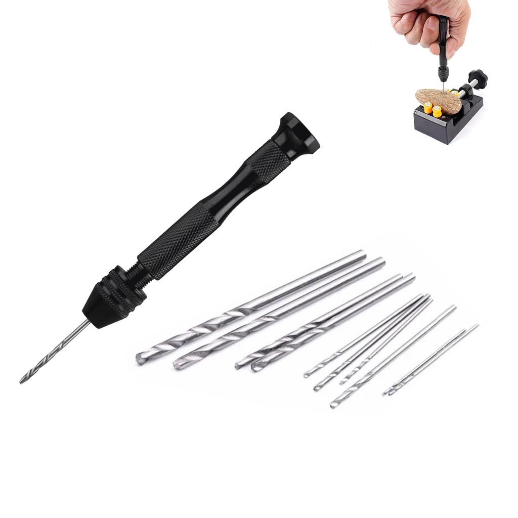 Solxion Pin Hand Micro Drill Sharp Small Precision Manual No Power Supply Drilling DIY Tools 10-Piece Vise, Drill, Set, Tools, Drill, Noise-Free,
