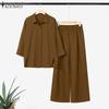 Women 3/4 Sleeve Blouse and Pants Casual Two Piece Suit Sets