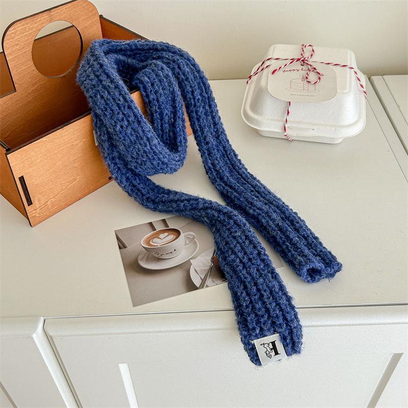 Niche Design Thin And Narrow Strip Solid Color Wool Scarf Women'S Winter High-End Fashion Knitted Scarf