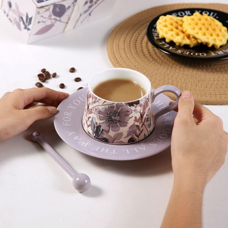 Light Luxury High-End Coffee Cup And Saucer Set, Gesang Flower Ceramic Cup, Niche Girls Gift, Afternoon Tea Flower Teacup