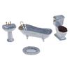 1:12 Dollhouse Miniature Blue Porcelain Bathroom Set Toilet Basin Bathtub