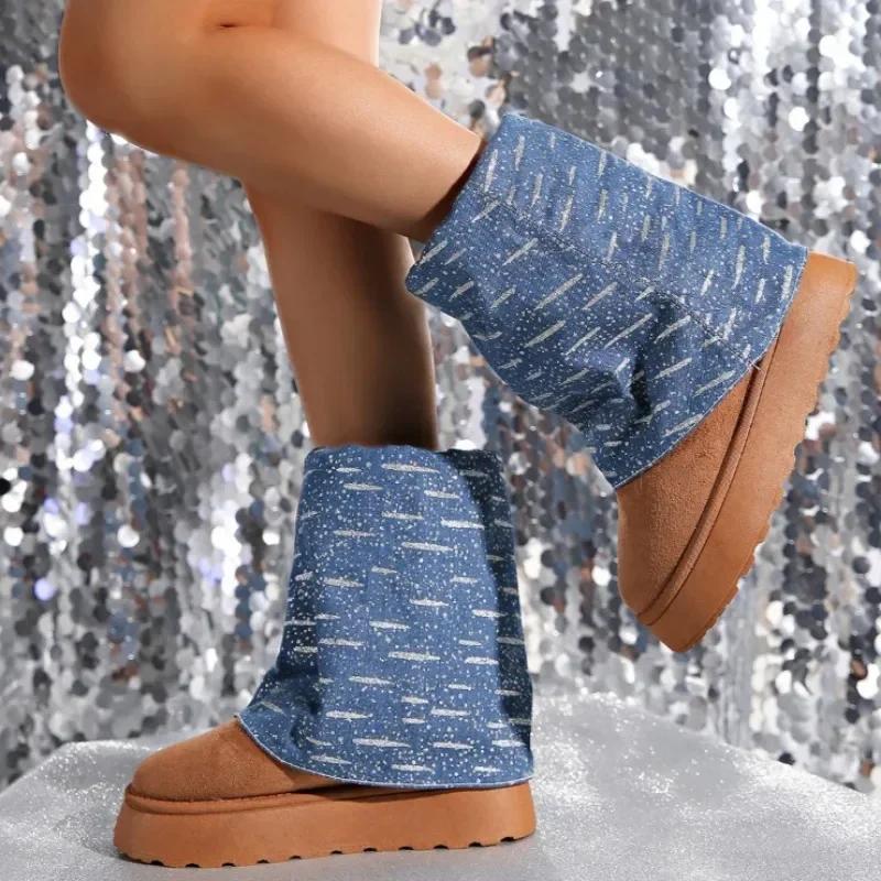 Мода 2024 Женские Зимние Новые Короткие Плюшевые Теплые Толстые Удобные Ботинки до середины икры Женские Повседневные Комфортные Однотонные Снежные Ботинки Женские