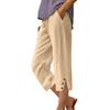 Women Cropped Pants Elastic Waist Wide Leg Beach Pants with Pockets Solid Color Casual Loose Fit Pants