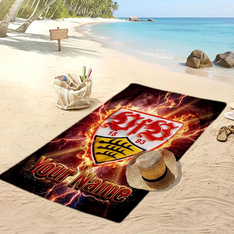 VfB Stuttgart FC Personalized Printed Beach Towel Soccer Logo Support Custom Name Text Absorbent Towel For Sport Travel Special Gift