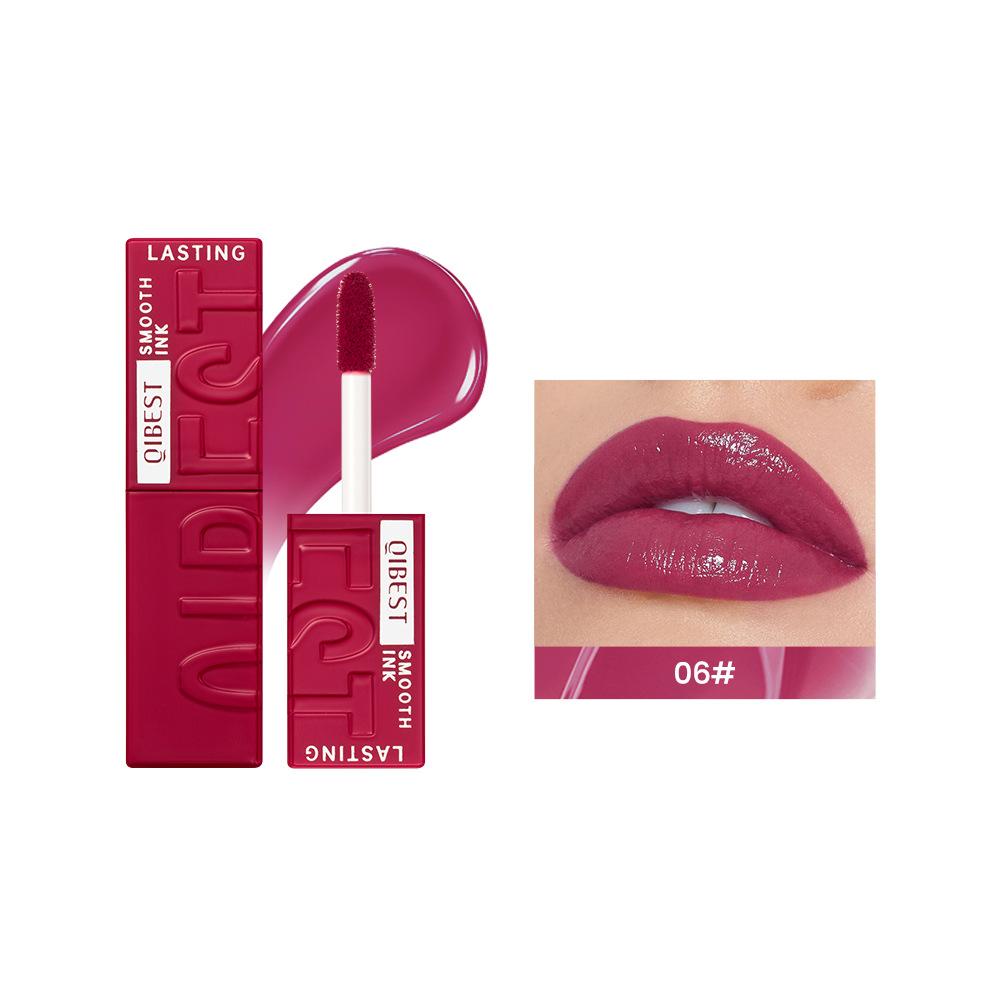 QIBEST Water Mirror Lip Glaze Non-stick Cup Lasting Moisturising Moisturising Lip Gloss Liquid Lipstick Beauty