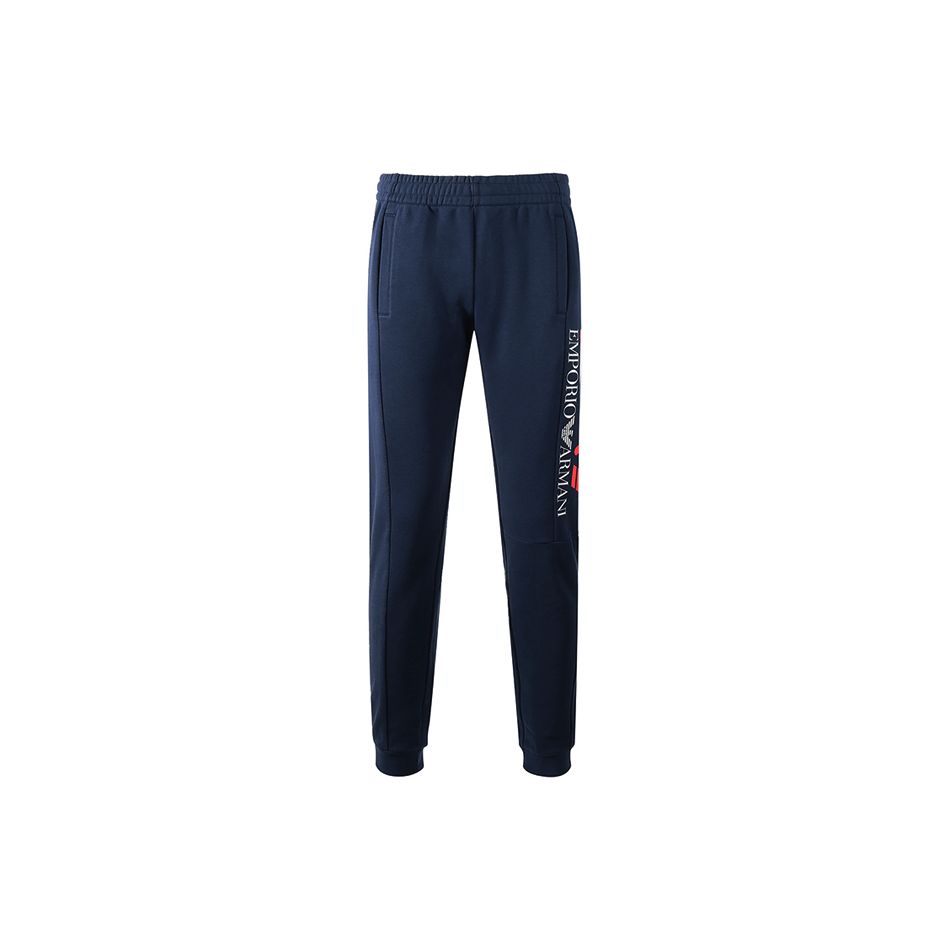 Emporio Armani EA7 Весна-Лето 23 С принтом логотипа, на шнурке, с манжетами, вязаные спортивные брюки, мужские, темно-синие 3RPP56-PJLSZ-1554