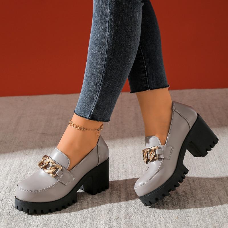 Женские лоферы большого размера на толстой подошве, новые кожаные туфли с квадратным каблуком и круглым носком