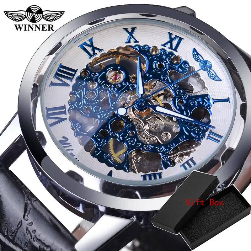Winner Black Gold Male Clock Men Relogios Skeleton Mens Watches Top Brand Luxury Montre Leather Wristwatch Men Mechanical Watch