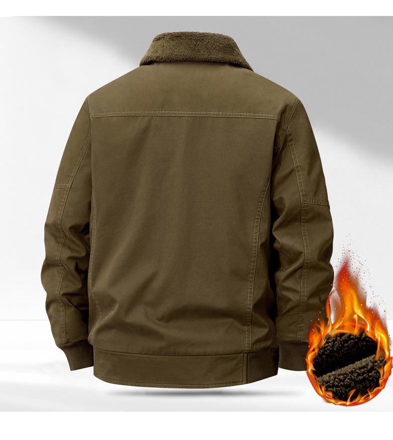 Men's Winter Air Force Pilot Jacket with Velvet, Thick Pure Cotton, Loose Fit, Lapel Design for Middle-aged