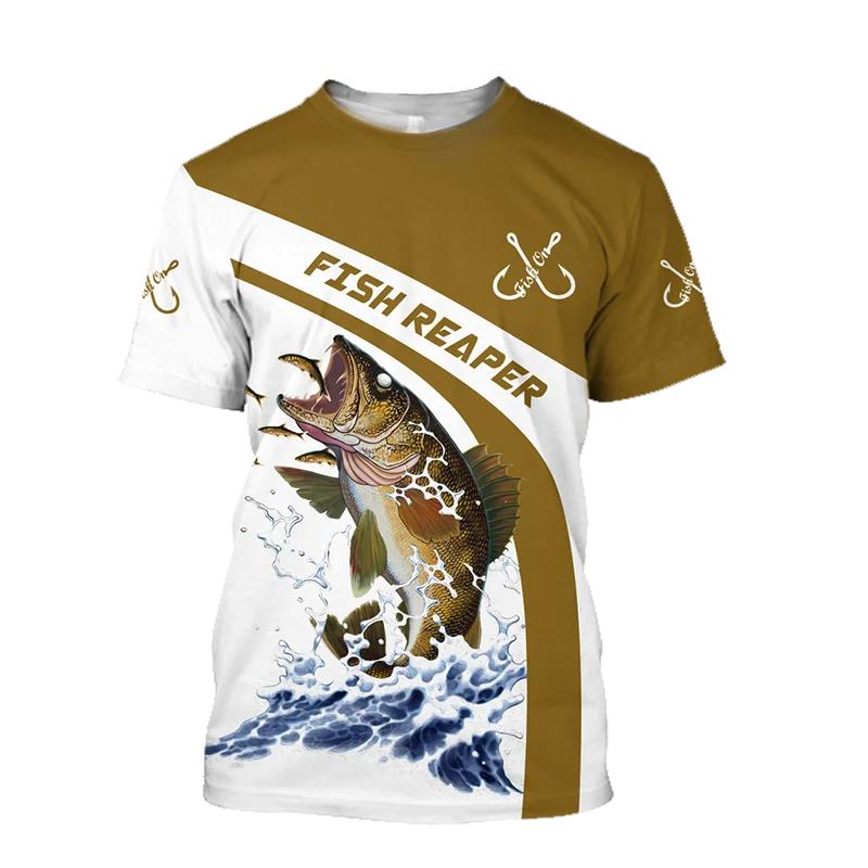 Men's 3D Fishing Printed T-shirt, Short Sleeved T-shirt, Harajuku Top, Oversized Casual Wear, Summer Fashion