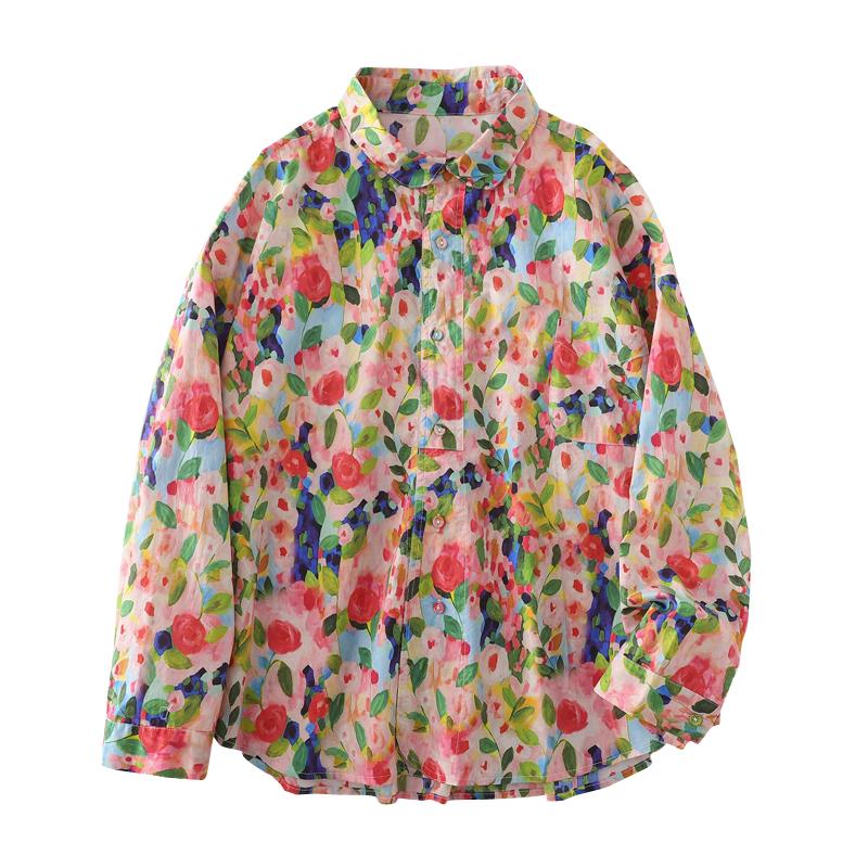 Dimanaf 2025 Женская весна Новая рубашка Блузка с длинным рукавом Пуговицы Модные топы Футболки Свободная цветочная блузка