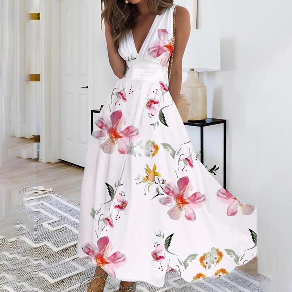 Floral Summer Dress for Women Clothing Bohemian Loose Beach Sundress Midi Skirt Female Holiday Maxi Dress Vestido Robe