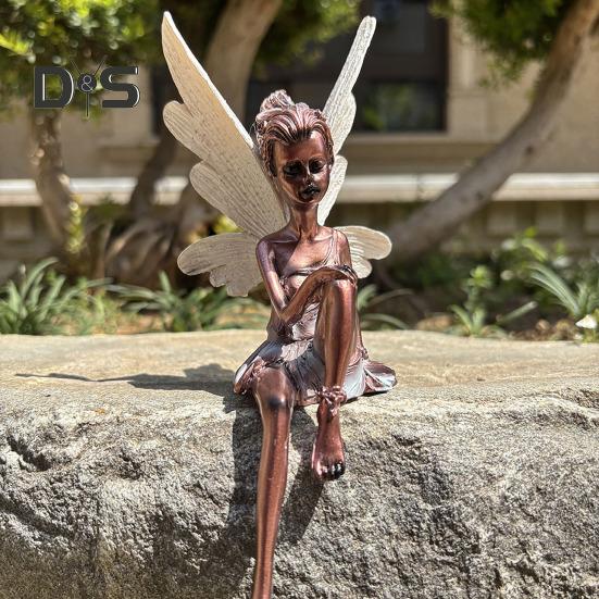 Скульптура из смолы «Цветочная фея», фигурка сидящей феи, украшение для сада, крылатая статуя феи для внутреннего рабочего стола, дворового искусства