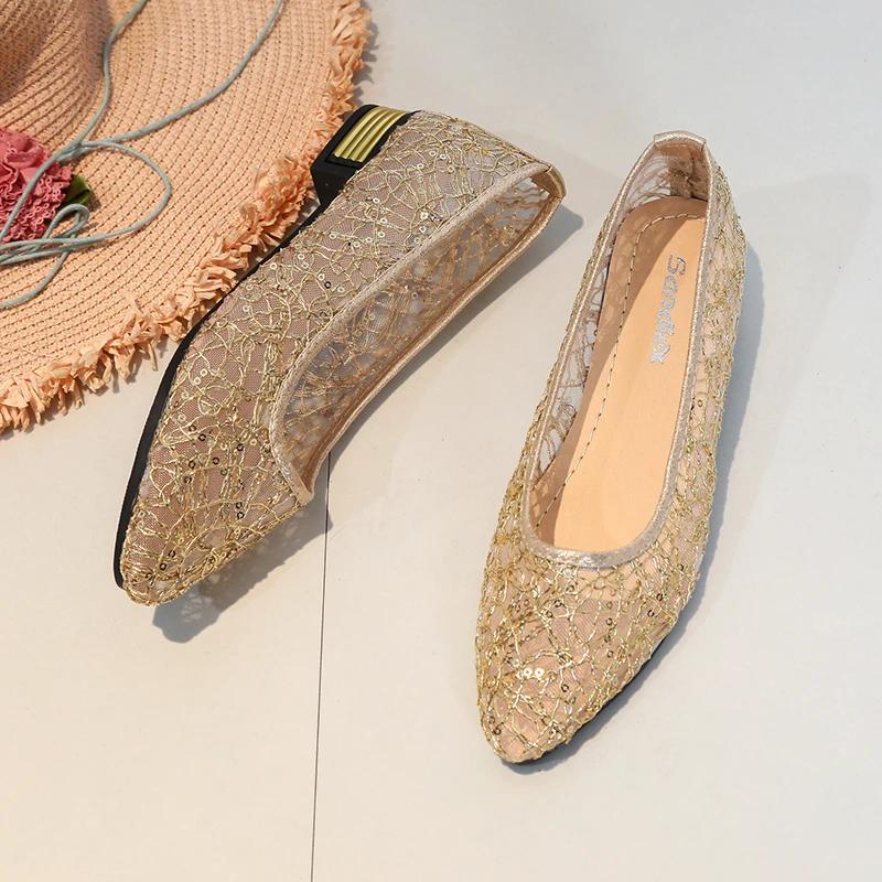 Модная женская обувь 2024 года, высококачественные женские туфли на плоской подошве без застежек, модные повседневные туфли на плоской подошве с блестящим носком, сексуальные сетчатые туфли на плоской подошве с острым носком и низким каблуком