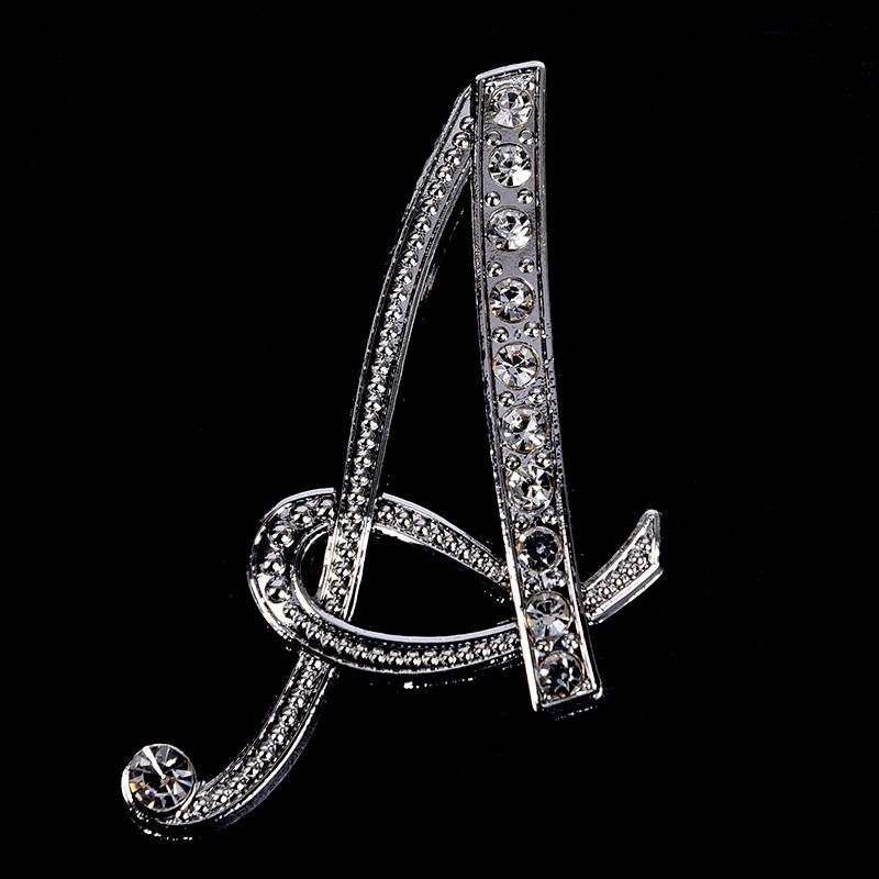 Crystal Rhinestone 26 Letters Women Collar Brooch Pin Corsage Bouquet Jewelry