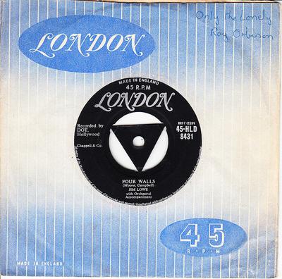 7-дюймовая пластинка ДЖИМ ЛОУ - Четыре стены 45HLD8431 London Records 1957 Великобритания Рок Б/у