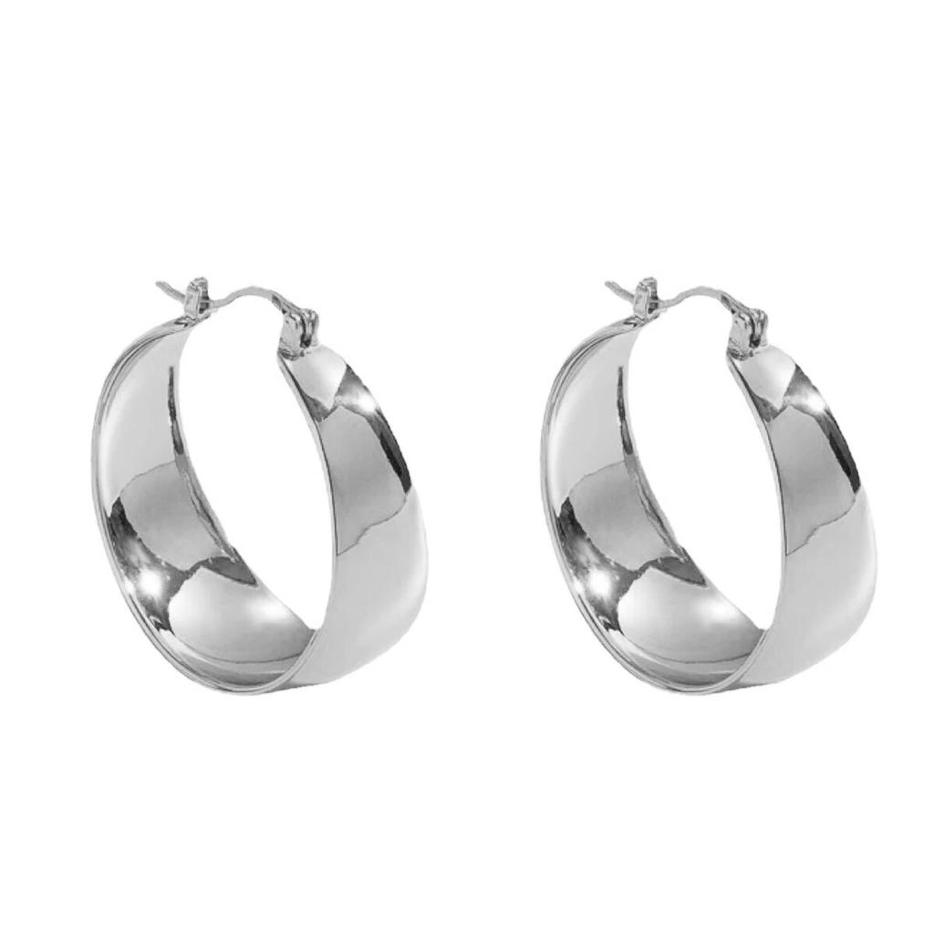 Stainless Steel Gold Plated Smooth Wide Hoop Earrings for Women Large Circle Earring Statement Jewelry Gift
