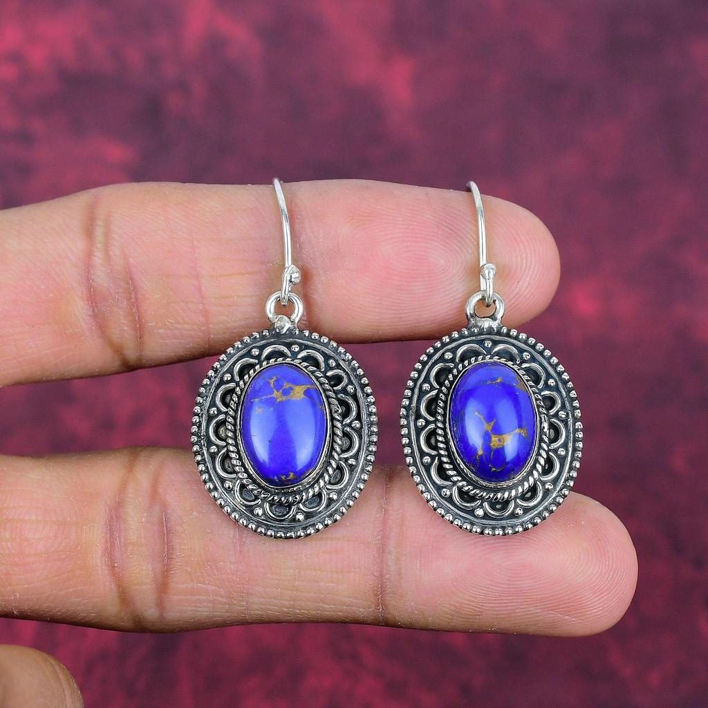 Серьги ручной работы из голубого медно-бирюзового драгоценного камня, серьги из цельного серебра 925 пробы, старинные ювелирные изделия, для подарка на помолвку