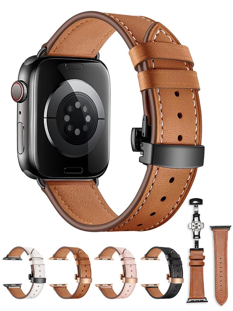 Ремешок из натуральной кожи для Apple Watch 46мм 45мм Ultra2 49мм 44мм 40 41 42мм браслет correa iWatch series 10 8 7 9 SE 6 5