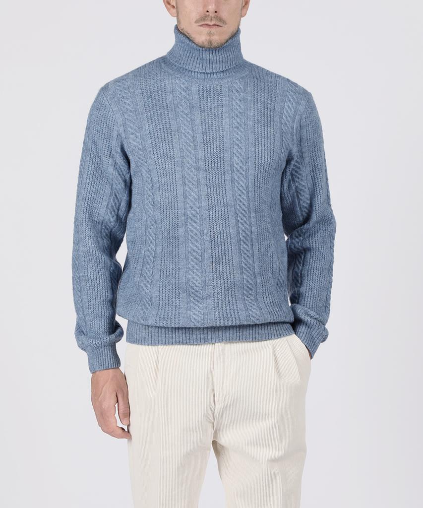 PANICALE Blue Melange Cable Turtleneck Knit