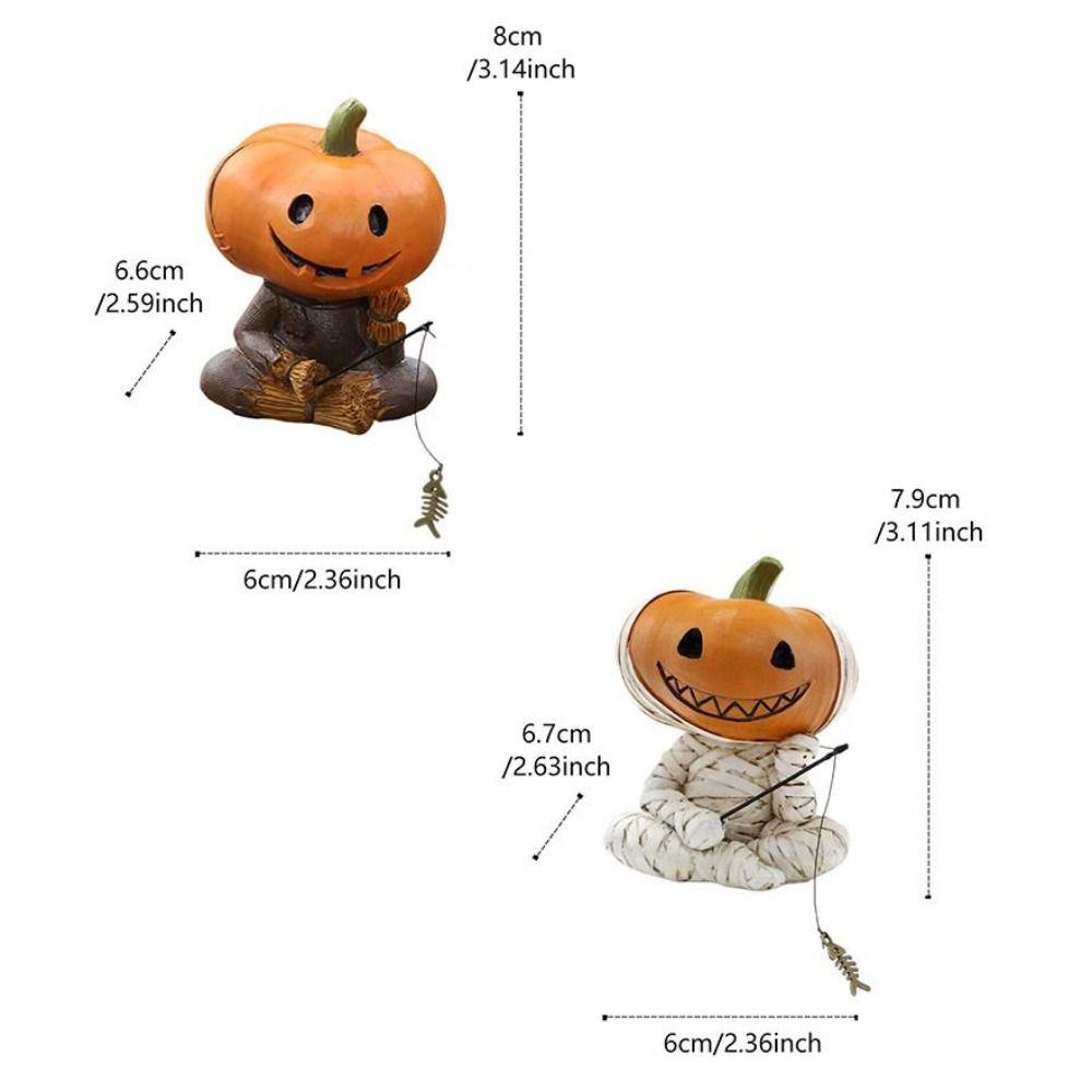 Cartoon Pumpkin Scarecrow Fishing Statue Resin Miniatures Figurine Pumpkin Elf Sculpture Balcony