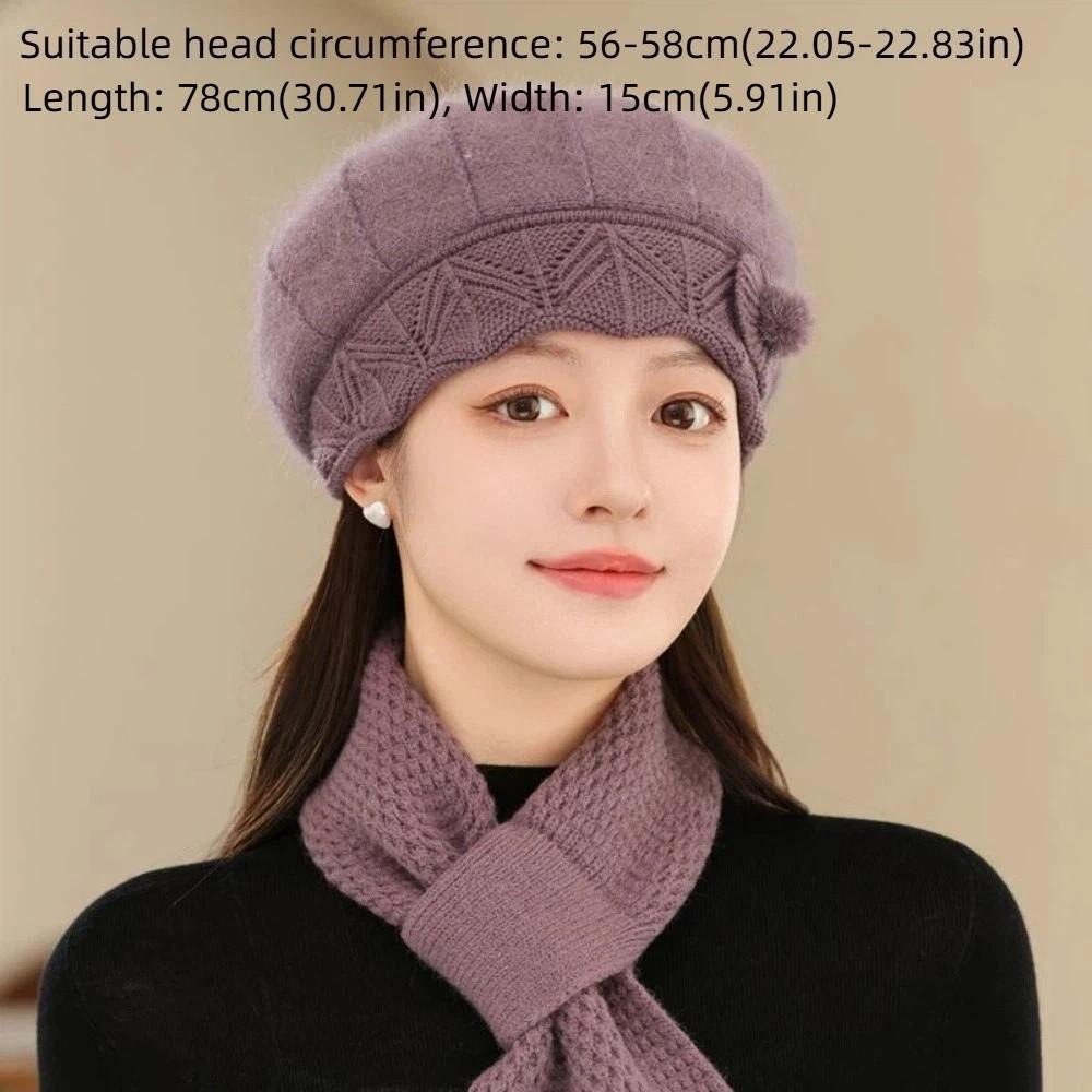 Casual Thicken Mom Hat Scarf Windproof Rabbit Fur Knitted Hats Coldproof Winter Hat Scarf Women
