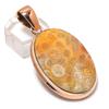 Fossil Coral Handmade Copper Jewelry Pendant 2.17" C3o57
