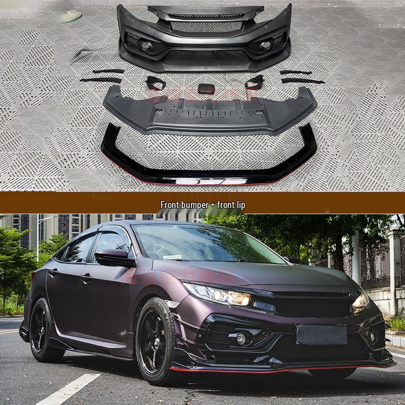 Полный боди-кит VS Style для Honda Civic FK8 Десятого Поколения (2015-2021): Губа переднего бампера, Пороги, Угловые накладки