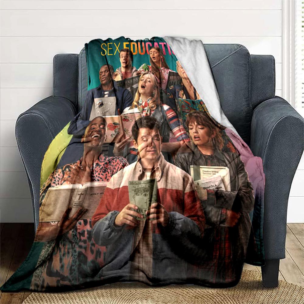 Sex Education Netflix TV Show Character Poster Print Flannel Blanket Soft Warm Throw Blanket Pop Culture Home Decor for Sofa Bedroom Travel