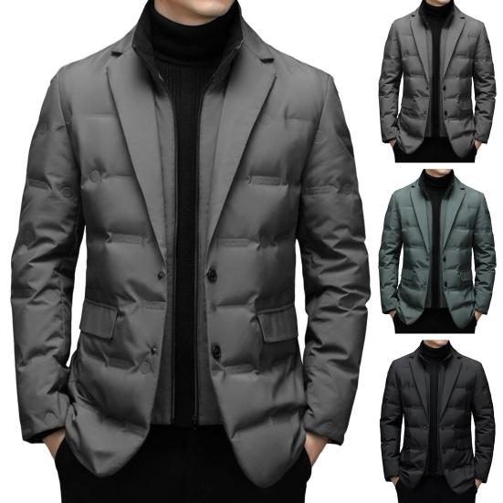 Мужской хлопковый пиджак с высоким воротником, длинный рукав, застежка-молния, пиджак, имитация двух частей, стеганая верхняя одежда