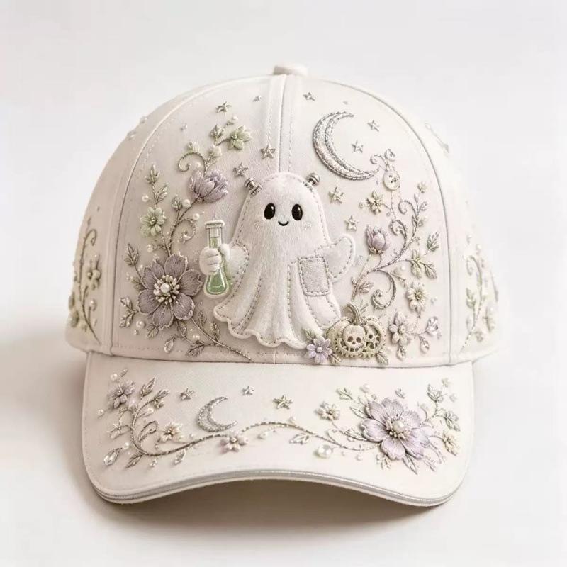 Halloween ghost baseball cap, moon pumpkin kid print cap, women's outdoor casual sun hat