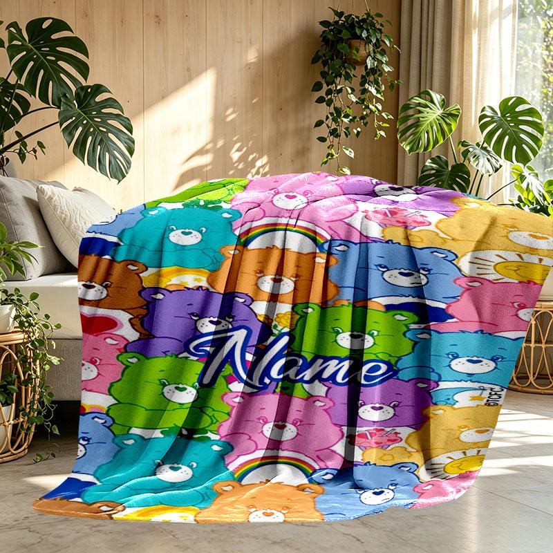 Custom Name Personalized Care Bears Print Blanket, Home Decor, Bedroom, Sofa, Camping, Couch, Gifts for Birthday Christmas