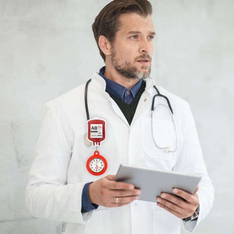 Катушка для бейджа с часами, Креативный медицинский дизайн в виде капельницы и группы крови, Забавный выдвижной держатель для ID-карты на шнурке для работников здравоохранения